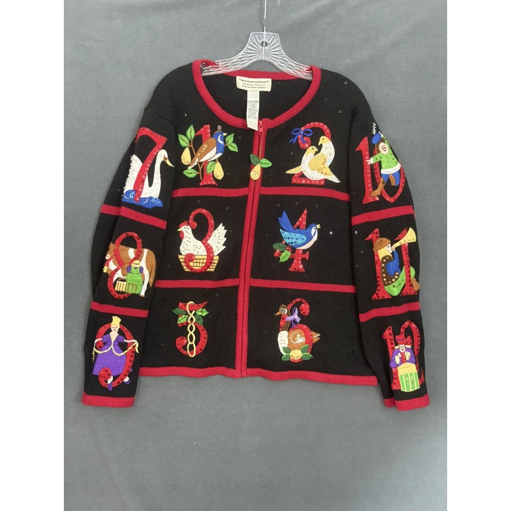 VTG Tiara International 12 Days of Christmas Cardigan Sweater Zip XL Grandmacore